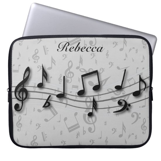 Personalized Black and Gray Musical Notes Laptop Sleeve