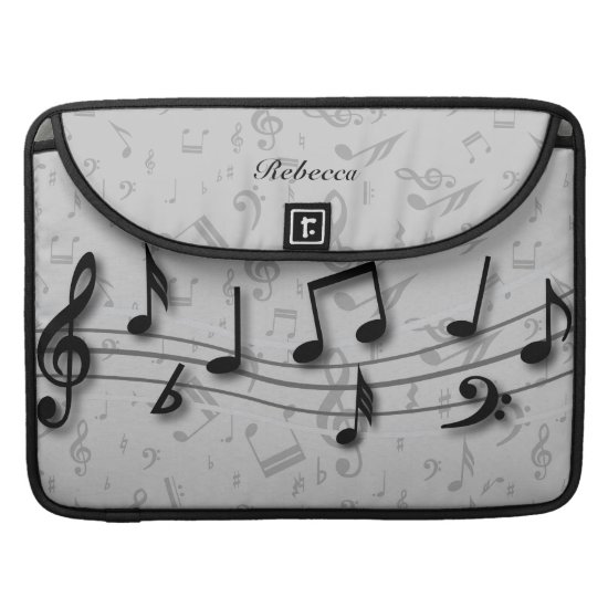 Personalized black and gray musical notes MacBook pro sleeve