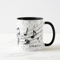 Personalized Black and Gray Musical Notes Mug