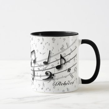 Personalized Black And Gray Musical Notes Mug by giftsbonanza at Zazzle