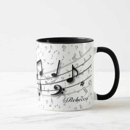 Personalized Black And Gray Musical Notes Mug