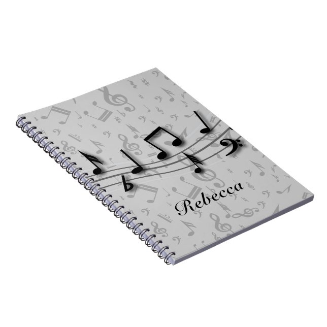 Personalized black and gray musical notes notebook (Right Side)