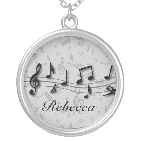 Personalized black and gray musical notes silver plated necklace