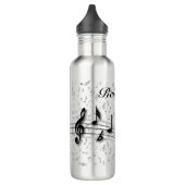 Personalized black and gray musical notes stainless steel water bottle (Left)