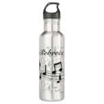 Personalized Black And Gray Musical Notes Stainless Steel Water Bottle at Zazzle
