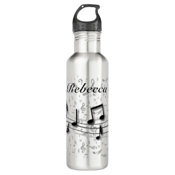 Personalized Black And Gray Musical Notes Stainless Steel Water Bottle by giftsbonanza at Zazzle