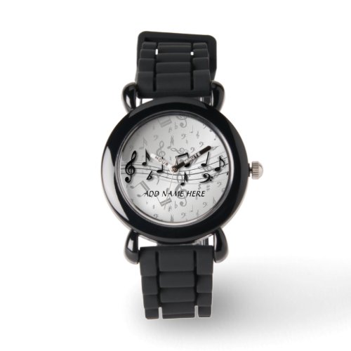 Personalized black and gray musical notes watch