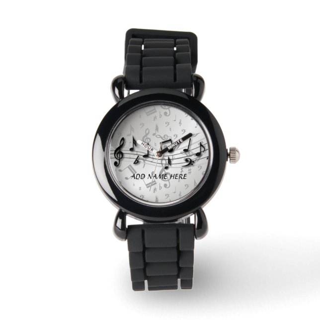 Personalized black and gray musical notes watch (Front)