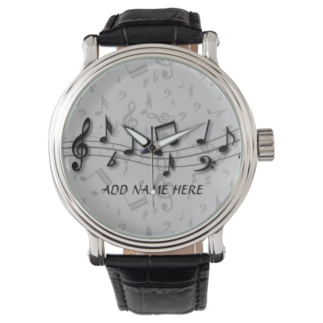 Personalized Black and Gray Musical Notes Watch (Front)