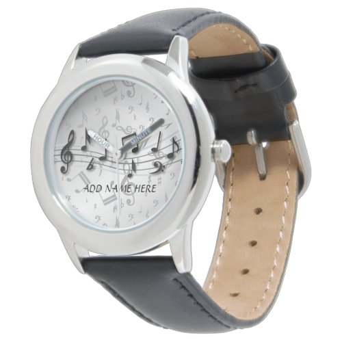 Personalized black and gray musical notes watch