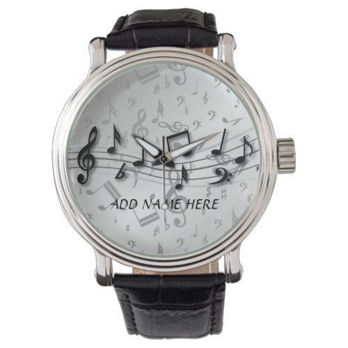 Personalized black and gray musical notes watch