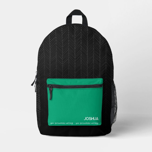 Personalized Black and Green Modern Name  Printed Backpack (Front)