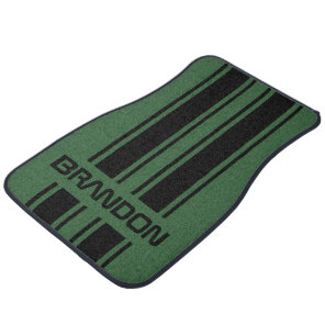 Personalized Black And Green Racing Stripe Car Floor Mat