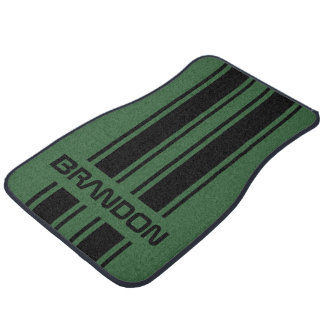 Personalized Black And Green Racing Stripe Car Floor Mat