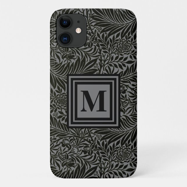 Personalized Black and Grey Botanical Monogram Case-Mate iPhone Case (Back)