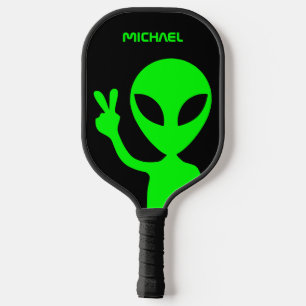 Personalized Black and Lime Green Alien Pickleball Paddle