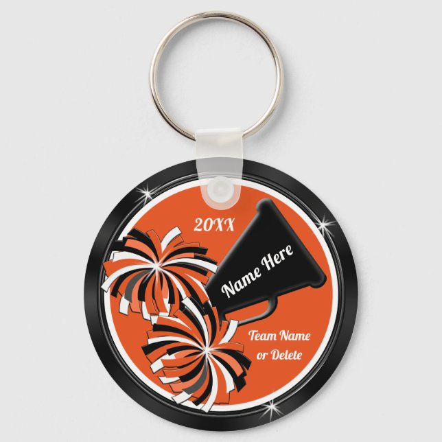 Personalized Black and Orange Cheerleading Gifts Keychain (Front)