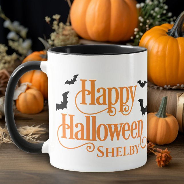 Personalized Black and Orange Happy Halloween Mug (Personalized Black and Orange Happy Halloween Mug - Just add your name!)