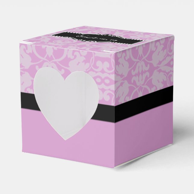 Personalized Black and Pink Damask Heart Box (Front Side)