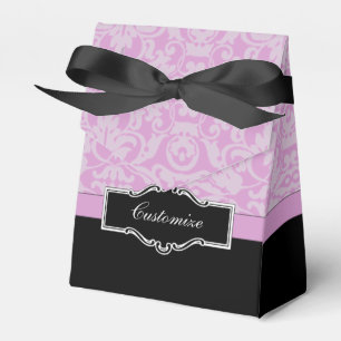Personalized Black and Pink Damask Tent Favor Box