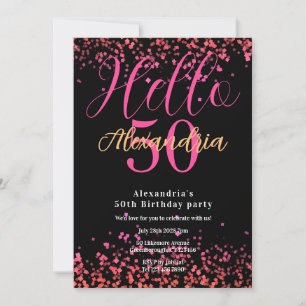 Personalized Black and Pink Glitter 50th Birthday Invitation