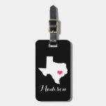 Personalized Black And Pink Heart Texas Home State Luggage Tag at Zazzle