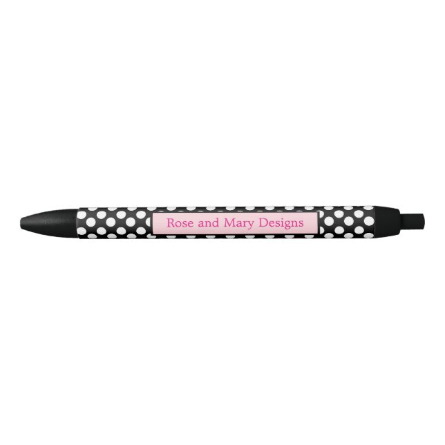 Personalized Black and Pink Polka Dot Pen (Front)