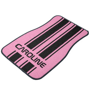 Personalized Black And Pink Racing Stripe Car Floor Mat