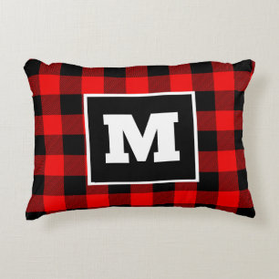 Personalized black and red buffalo Christmas plaid Accent Pillow