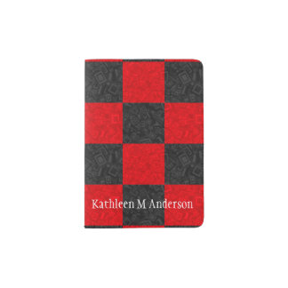 Personalized Black and Red Checker Passport Holder