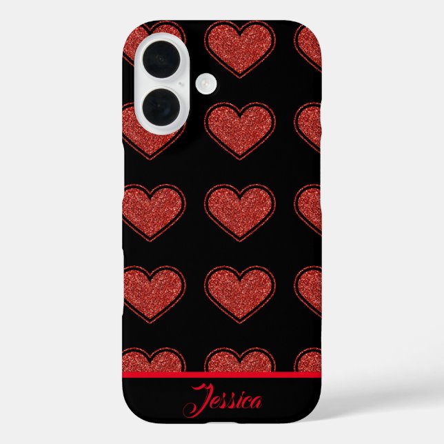 Personalized black and red glitter hearts Case-Mate iPhone case (Back)