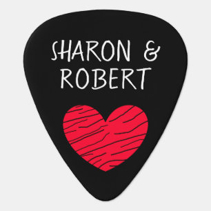 Personalized Black and Red Heart Couple Guitar Pic Pick