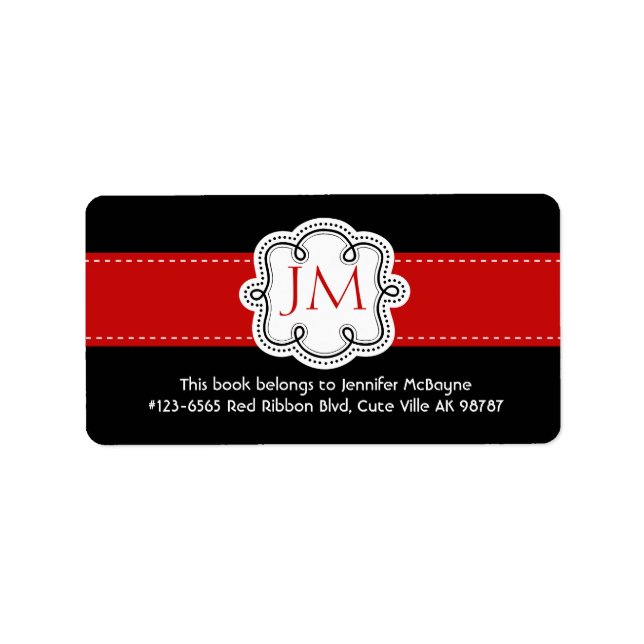 Personalized Black and Red Ladies  Bookplate (Front)