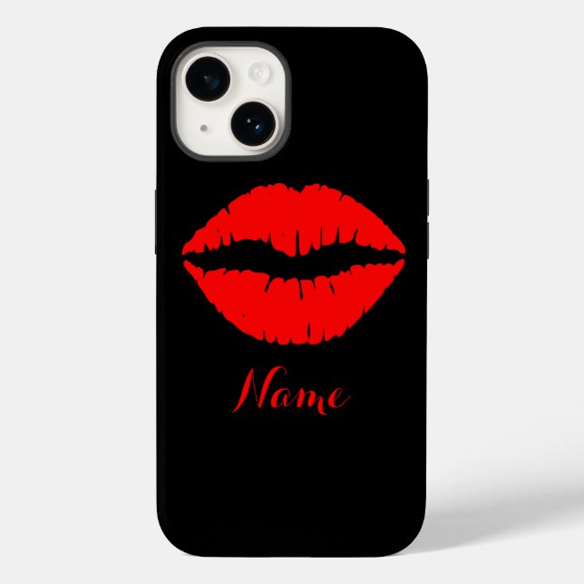 Personalized Black and Red Lipstick Print Case-Mate iPhone Case (Back)