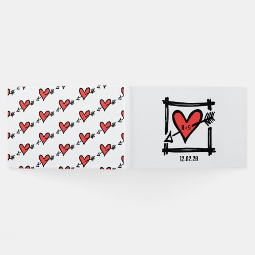 Personalized Black and Red Love Heart Wedding Guest Book