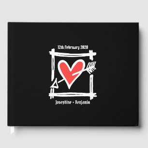 Personalized Black and Red Love Heart Wedding Guest Book
