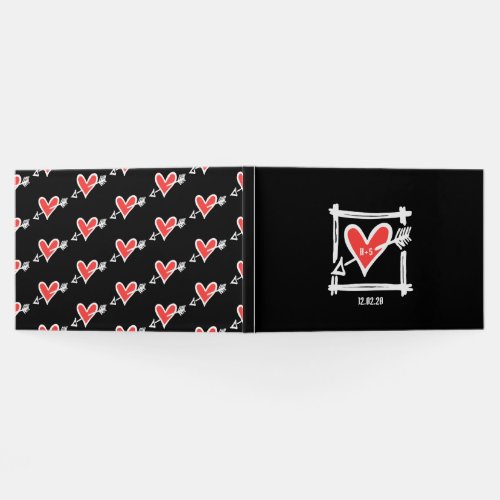 Personalized Black and Red Love Heart Wedding Guest Book