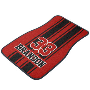 Personalized Black And Red Racing Stripe Car Floor Mat