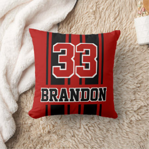 Personalized Black And Red Racing Stripe Throw Pillow