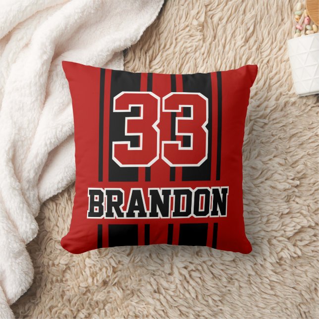 Personalized Black And Red Racing Stripe Throw Pillow (Blanket)
