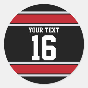 Personalized Black and Red Sports Stripes Classic Round Sticker