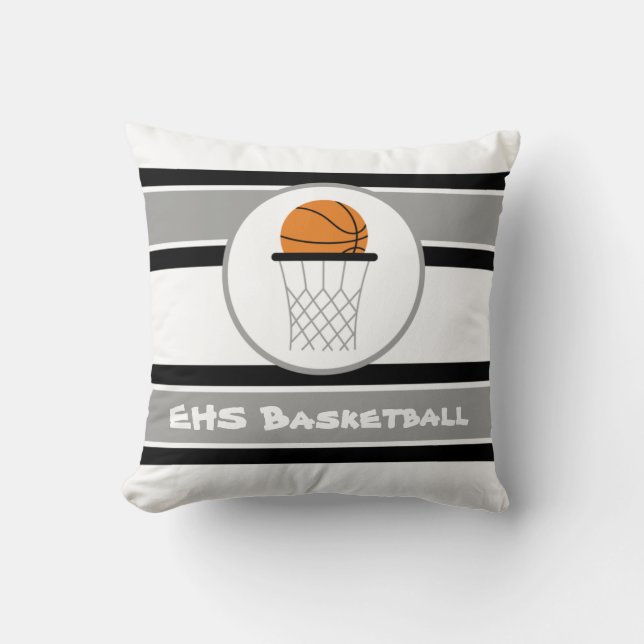 Personalized Black and Silver Basketball Throw Pillow (Front)