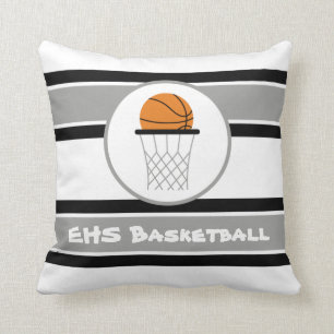 Personalized Black and Silver Basketball Throw Pillow
