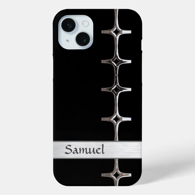 Personalized Black and Silver Chrome Case-Mate iPhone Case (Back)