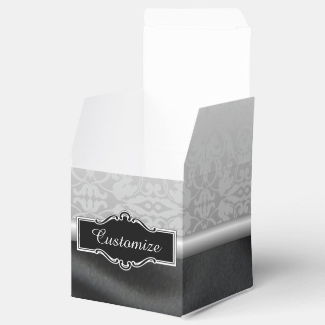 Personalized Black and Silver Damask Cube Box (Opened)