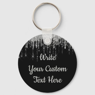 Personalized Black and Silver Glitter Drip Custom  Keychain