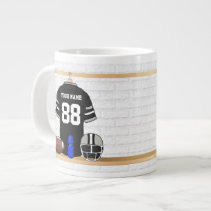 Personalized Black and Silver Gray Football Jersey Giant Coffee Mug