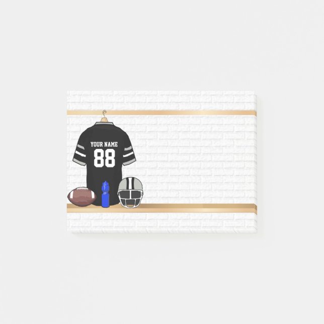 Personalized Black and Silver Gray Football Jersey Post-it Notes (Front)