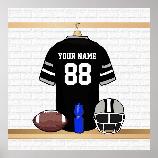 Personalized Black and Silver Gray Football Jersey Poster (Front)