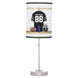 Personalized Black and Silver Gray Football Jersey Table Lamp